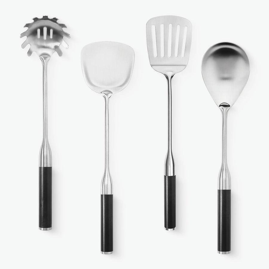 Redskapsset med fyra delar och handtag i G-10 – pastaslev, stekspade, stekspade med hål och serveringssked