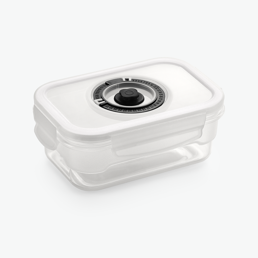 Vakuumbehållare i plast, 500 ml, med lock, sedd snett framifrån