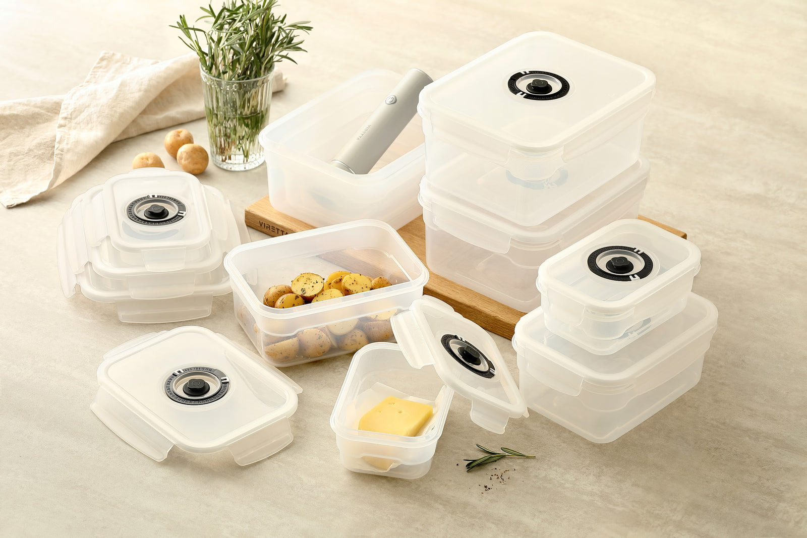 Vakuumbehållare i plast i flera storlekar med den elektriska pumpen
