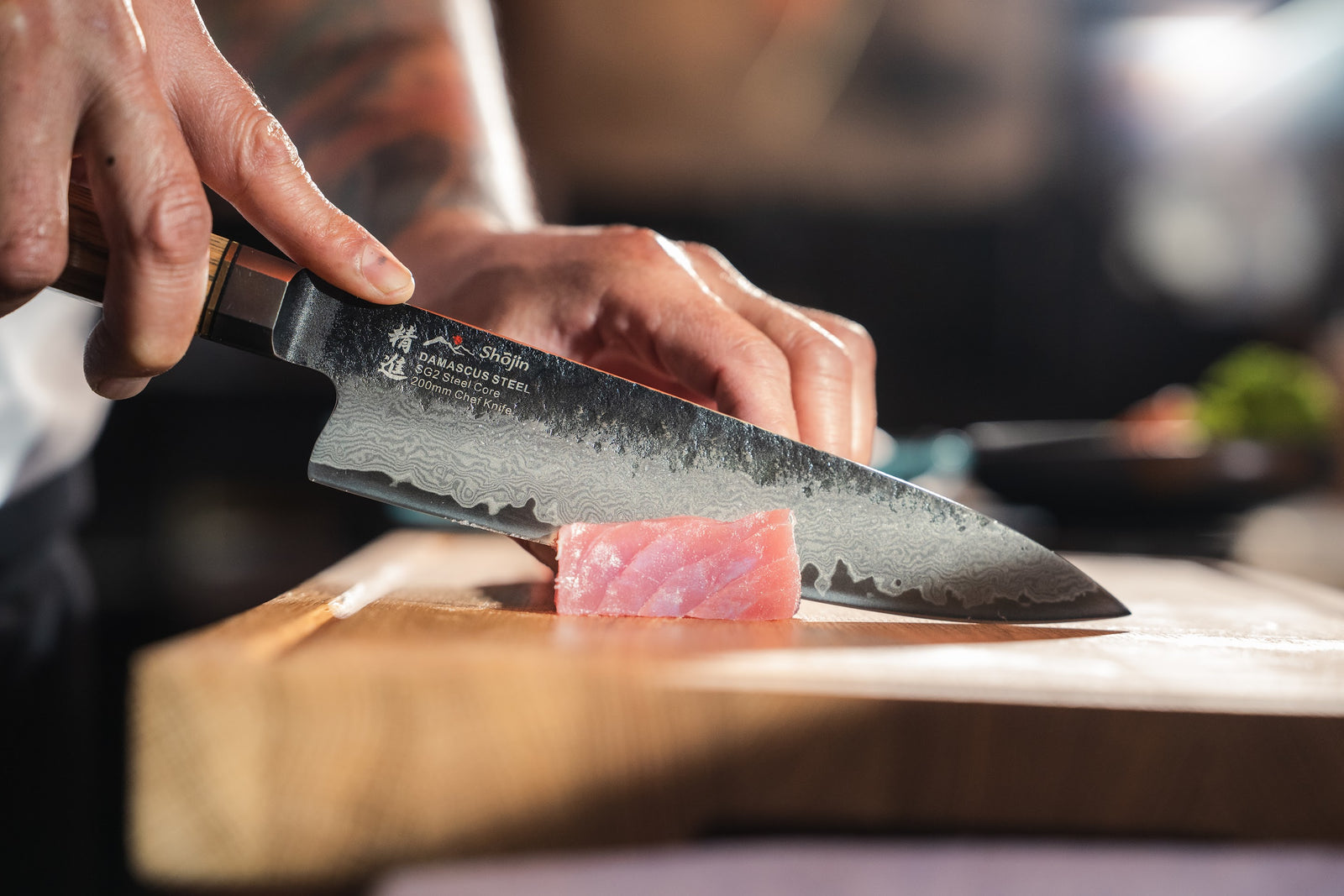 Kashi-kockkniven med skaft i ek skär tonfisk