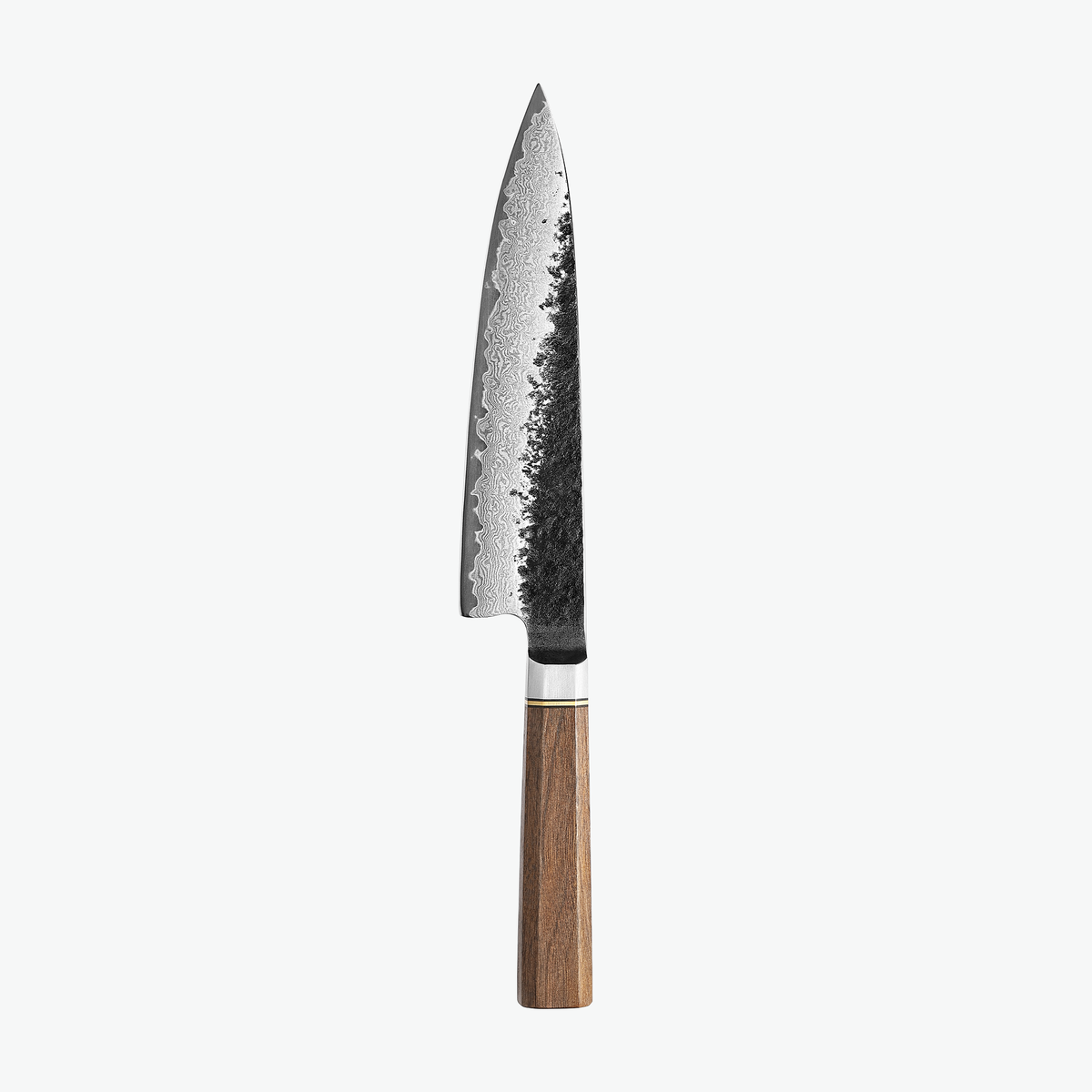 Shōjin Kashi kockkniv med valnötsskaft sedd från baksidan