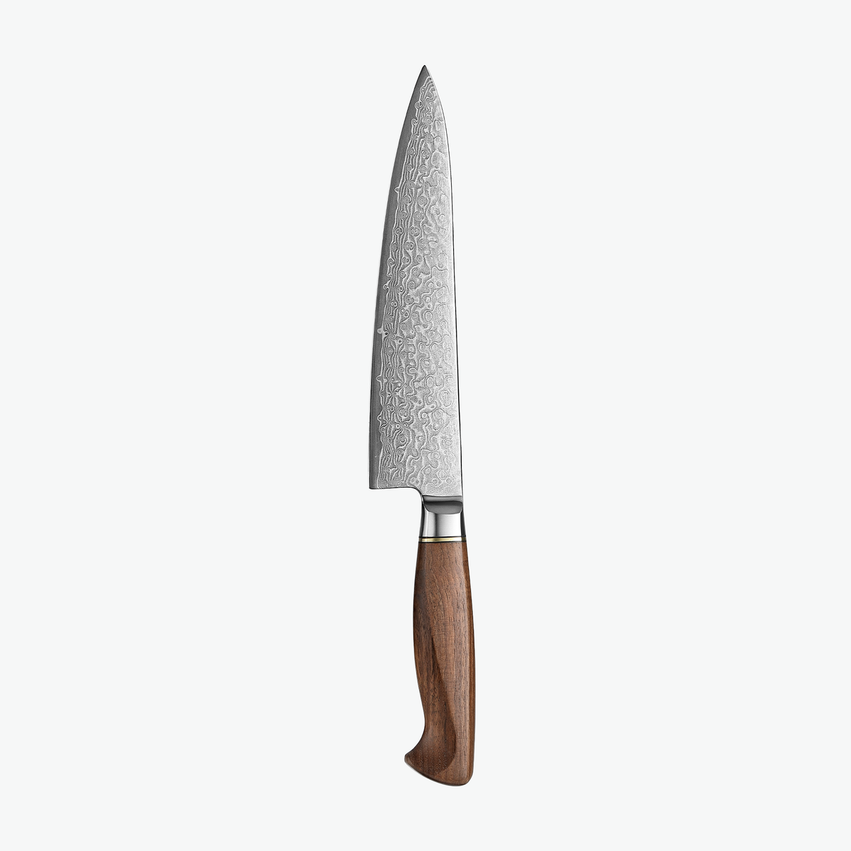 Shōjin Kaku gyuto med valnötsskaft sedd från baksidan