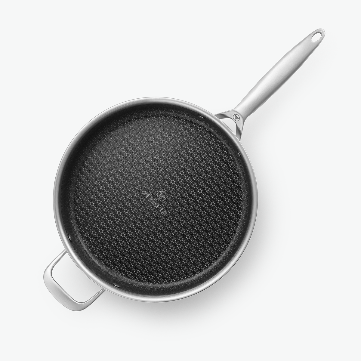 Sautépanna i 3-Ply Hybrid, Ø28 cm, sedd ovanifrån med det sexkantiga mönstret