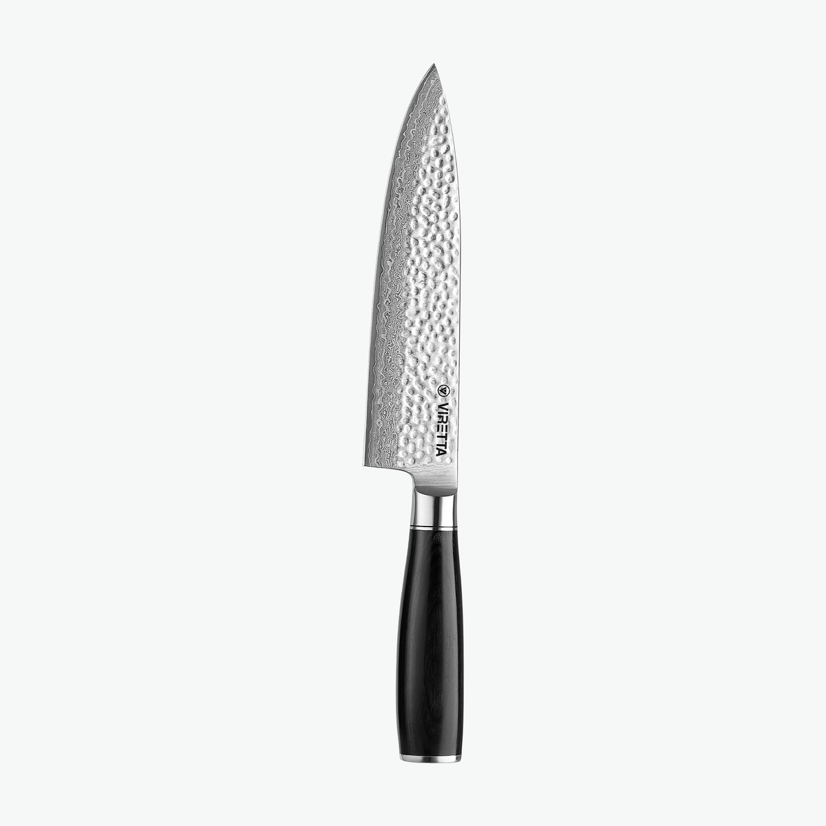 Shōjin Taru kockkniv sedd från baksidan med Virettas logotyp