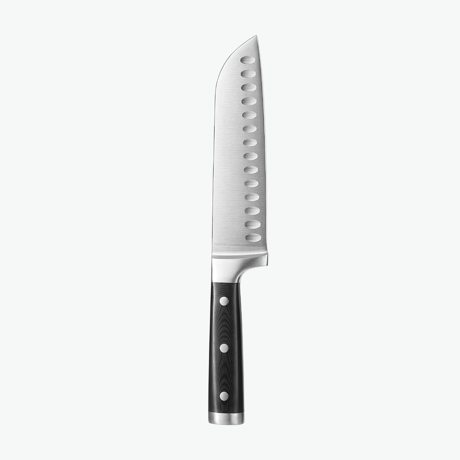 Classic santokukniv, 18 cm, med skaft i G-10, sedd framifrån