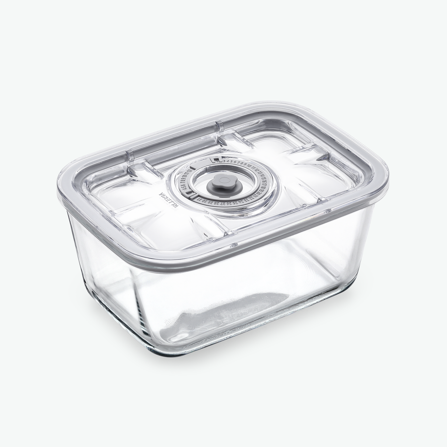 Vakuumbehållare i glas, 1400 ml, med lock, sedd snett framifrån