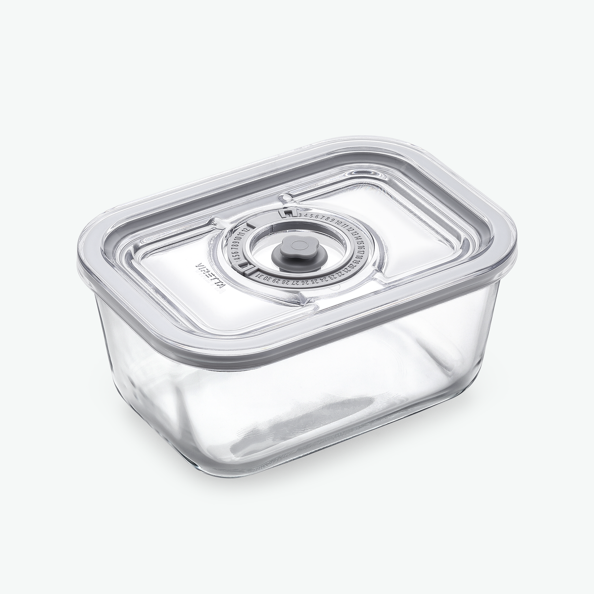 Vakuumbehållare i glas, 800 ml, med lock, sedd snett framifrån