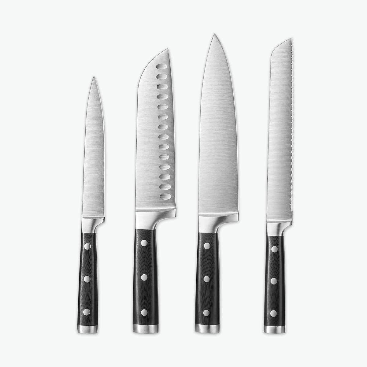 Classic knivset – Signature: universalkniv, santokukniv, kockkniv och brödkniv sida vid sida