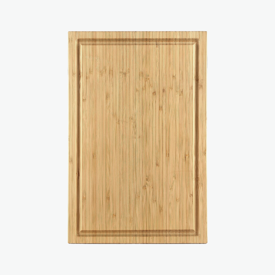 Skärbräda med saftränna i bambu, mellanstor (38 × 25 cm), sedd ovanifrån