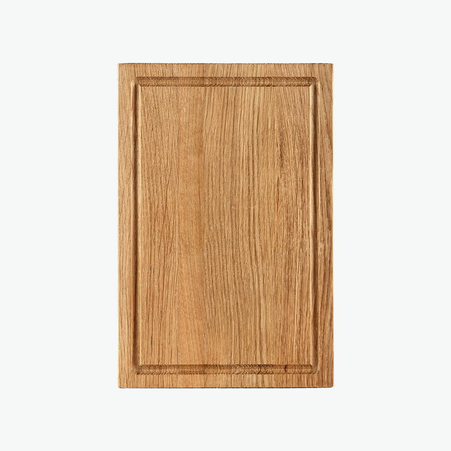 Skärbräda med saftränna i ek, liten (30 × 20 cm), sedd ovanifrån