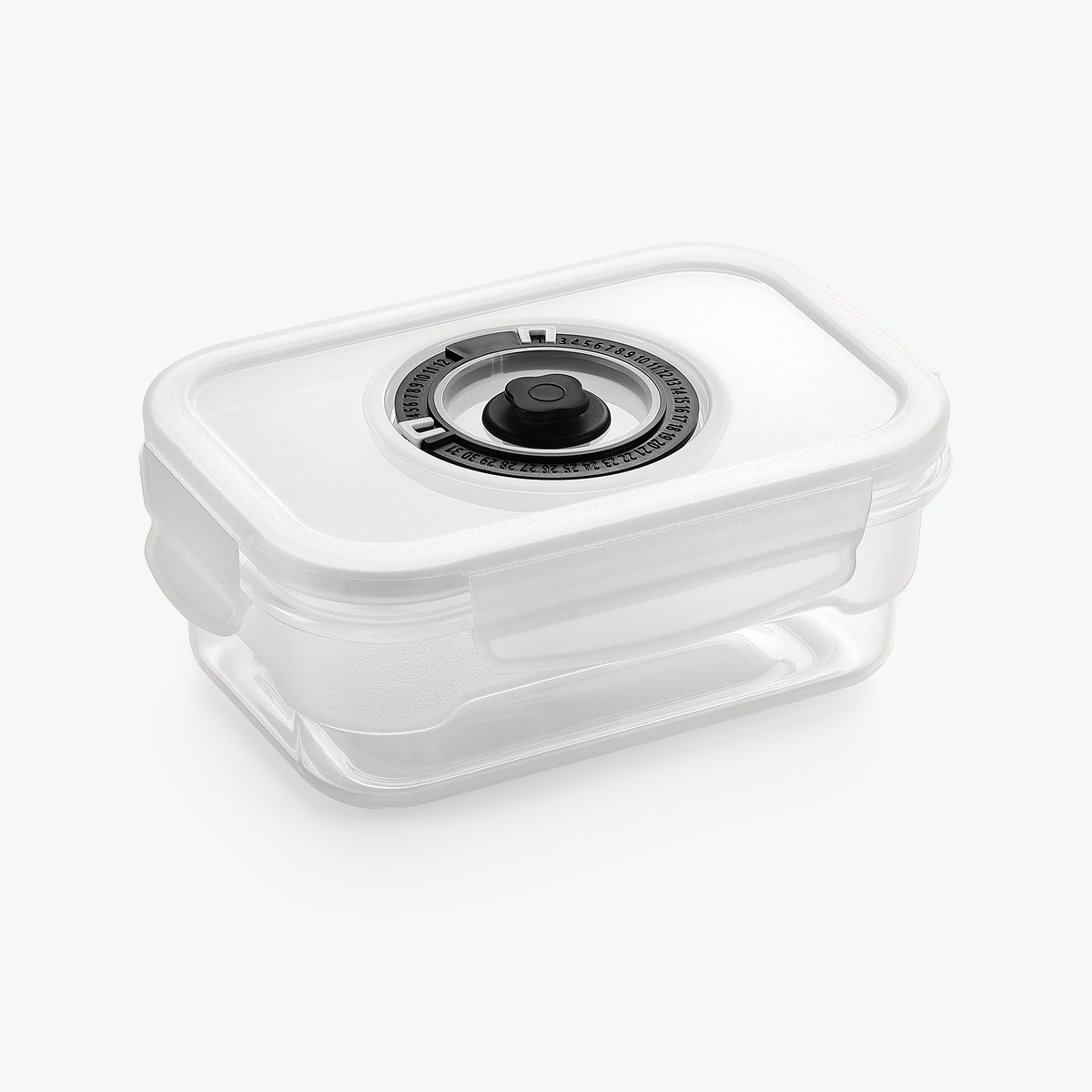 Vakuumbehållare i plast, 500 ml, med lock, sedd snett framifrån
