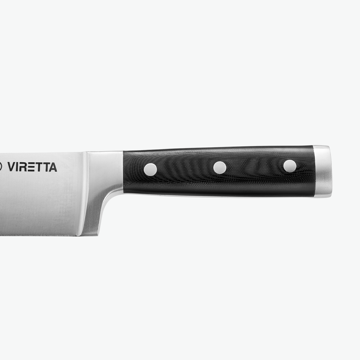 Skaft i G-10 med tre nitar på Classic kockkniv, sett från sidan